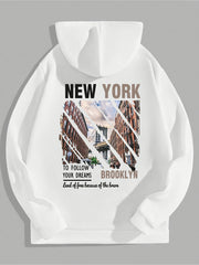 York Print Hoodies For Men Graphic Fleece Sweatshirt With Kangaroo Pocket