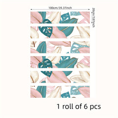 6pcs Watercolor Turtle Back Leaf Pattern Stair Stickers