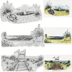 3pcs Sea Beach Background Clear Stamps Sun Harbor Scenery Rubber Stamps