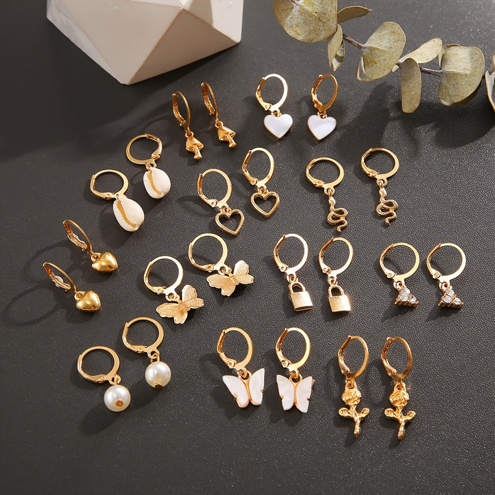 Heart Butterfly Lock Dangle Earrings Set for Women Girls Gift