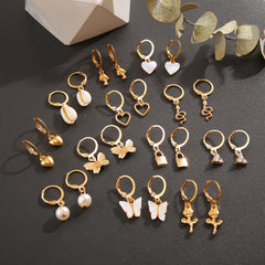 Heart Butterfly Lock Dangle Earrings Set for Women Girls Gift