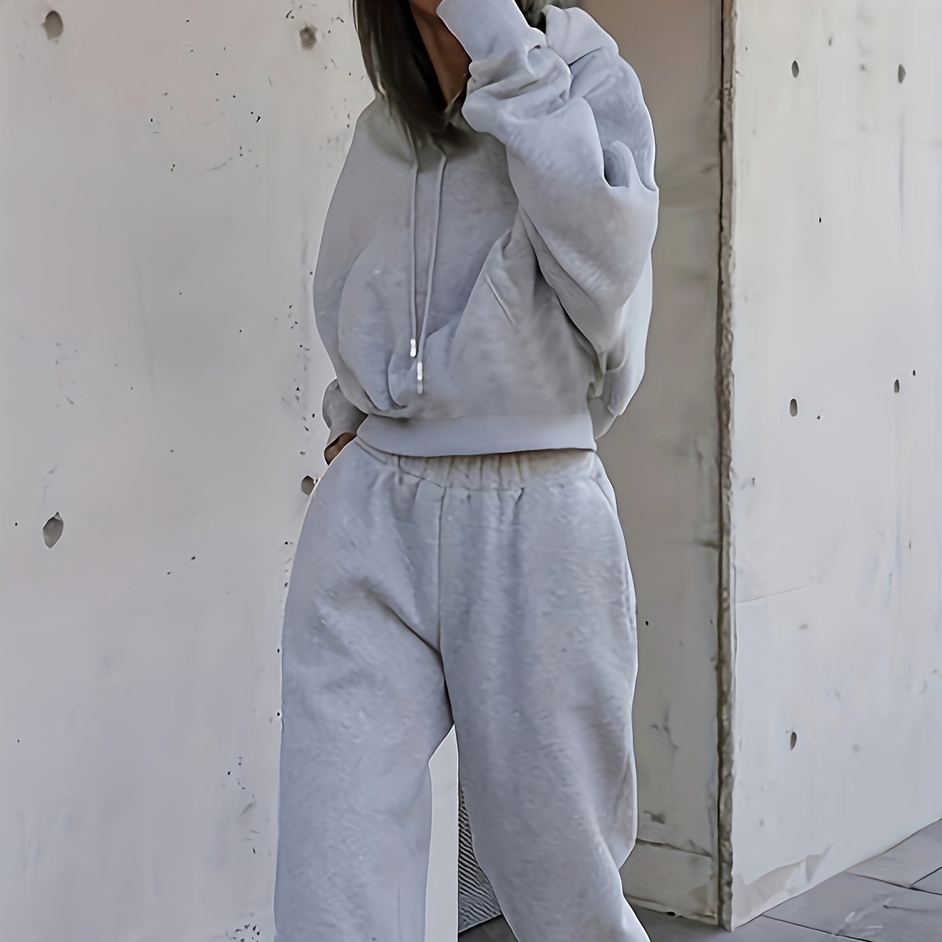 2pcs Oversized Hooded Sweatshirts & Sweatpants Set Women's Clothing