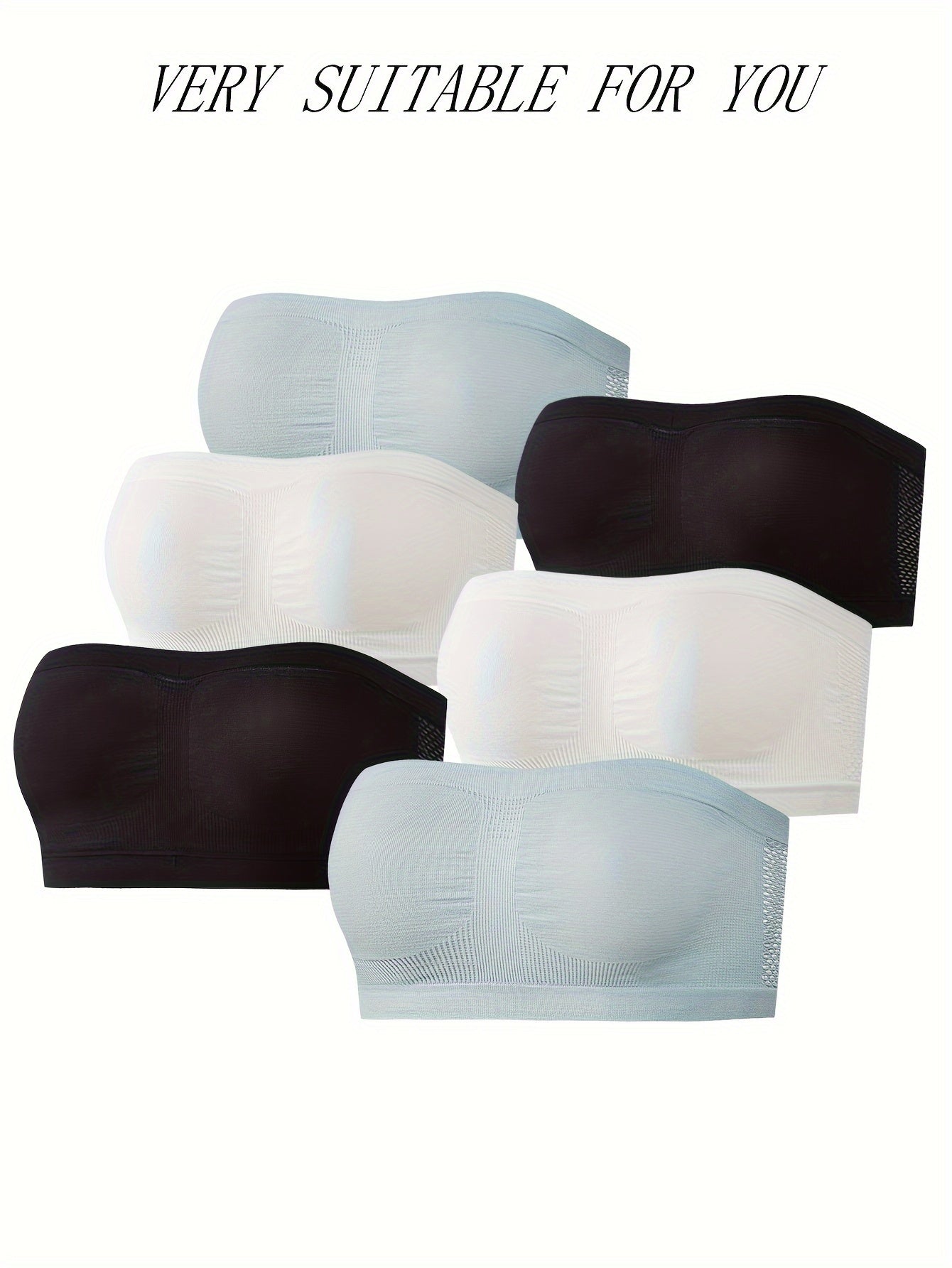 6pcs Strapless Bandeau Bras Comfy Cut Out Stretch Bra Women's Lingerie