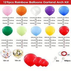 Colorful Rainbow Balloon Garland Arch Set - 129pcs