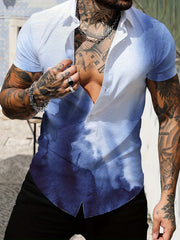 Summer Gradient Men's Casual Lapel Shirt