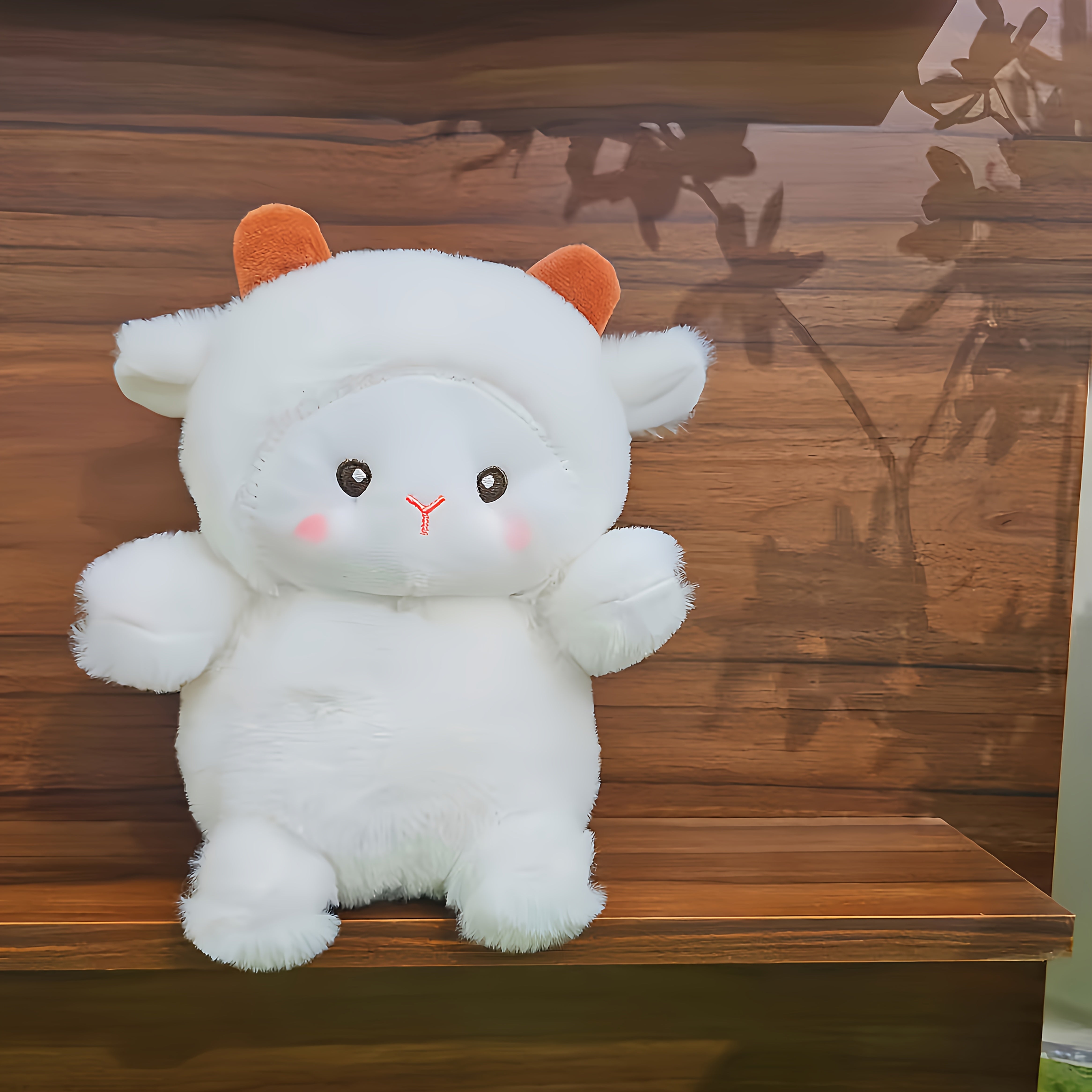 JIAJCHUF Plush Sheep Stuffed Animal Soft Fluffy Beige Lamb Brown Ears