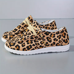 Leopard Print Canvas Shoes Lightweight Lace Up Walking Shoes