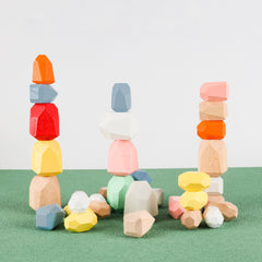 Montessori Balance Wooden Colorful Stones Stacking Game