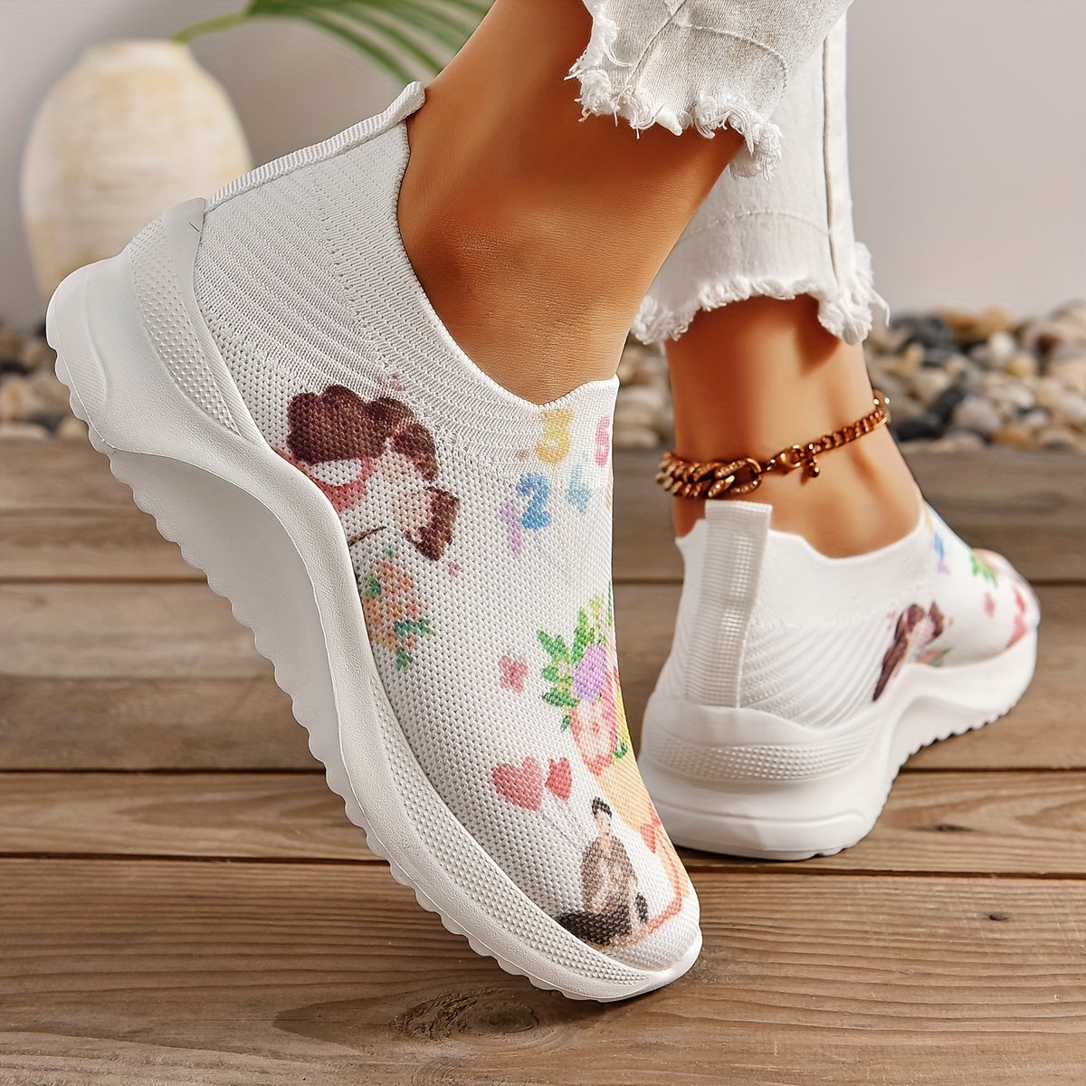 Couple Figure Graphic Walking Shoes Breathable Knit Running Shoes
