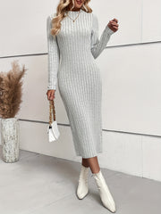  Ribbed Long Sleeve Bodycon Midi Dress