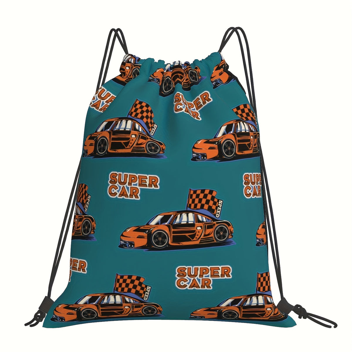 Supe Car Print Drawstring Backpack Bag Gym Sports String Cinch Bag