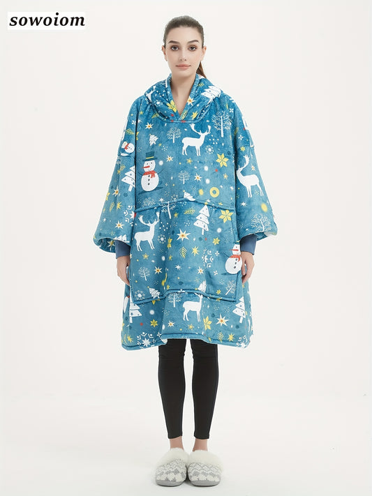  Flannel Sherpa Blanket Hooded Robe Women's Christmas Nightgown
