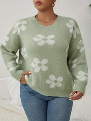  Floral Pattern Sweater Long Sleeve Round Neck Pullover