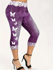 Butterfly Print Skinny Capris Leggings for Women