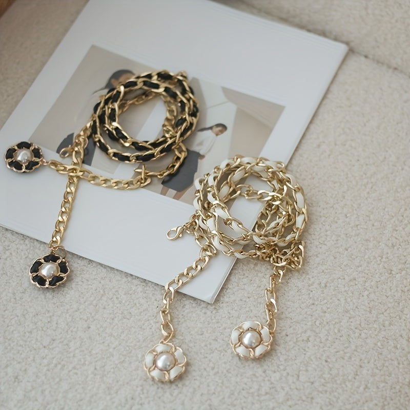 Camellia Pendant Chain Belts Silver Metal Chain Dress Decoration Waist Chain