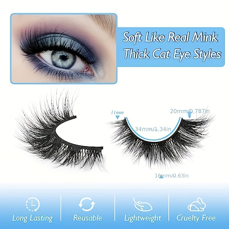 7 Pairs Fluffy Cat Eye Lashes 7D Volume Faux Mink Lashes Natural Look