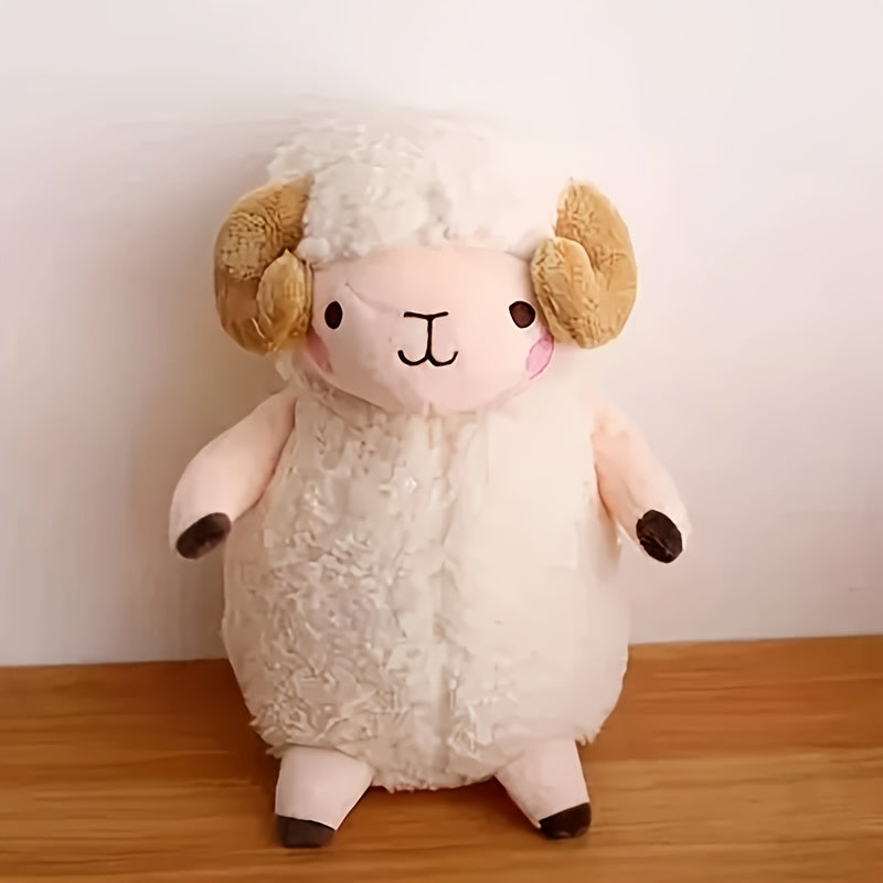 Cute Little Lamb Plush Doll with Brown Ears & Pink Cheeks