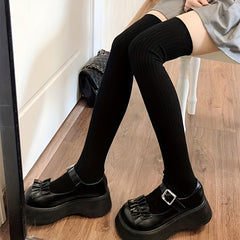 3 Pairs Solid Calf Socks Comfy Knee High Stockings Women's Hosiery