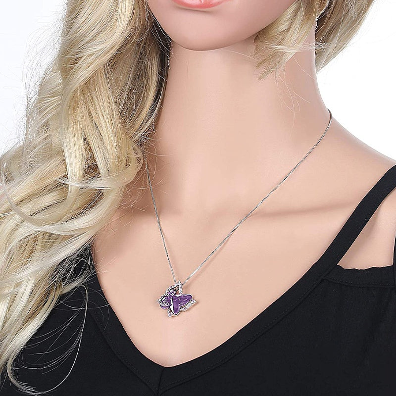 12-Month Birthstone Butterfly Pendant Necklace for Mother's Anniversary Birthday