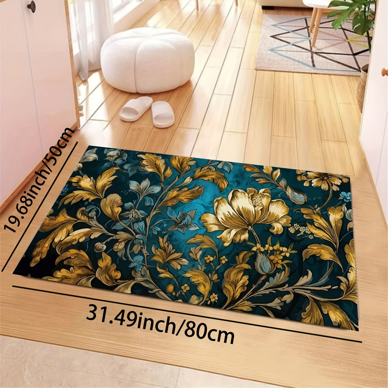 Retro Floral Area Rug Machine Washable Mat for Living Room