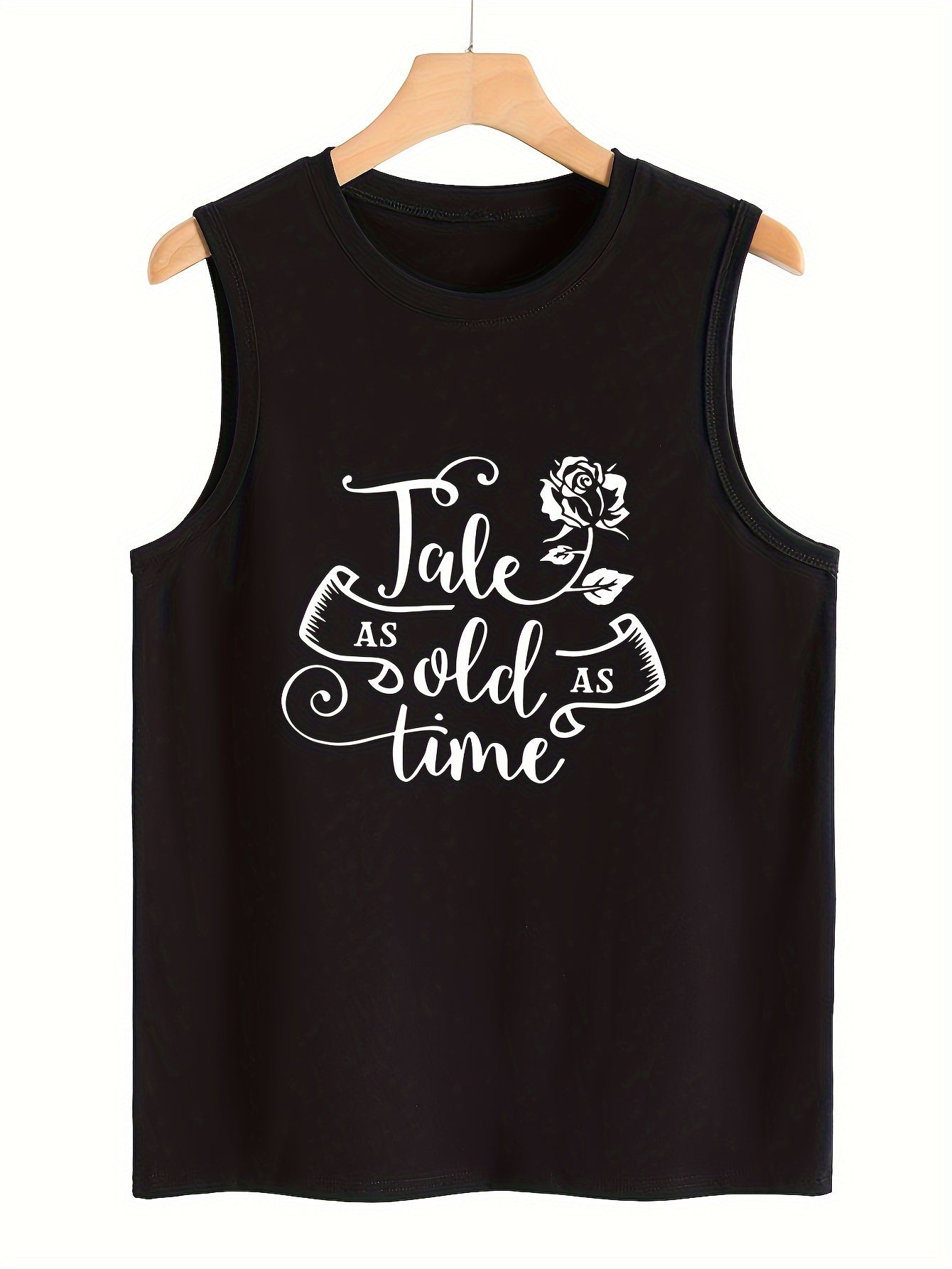Letter Rose Print Tank Top Crew Neck Sleeveless Summer Top