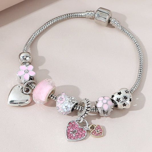 Heart Pendant Bracelet With Lantern Beads Lovely Chain For Women