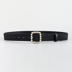 Faux Pearls Buckle Belt Women's Pants Belt Wide Pin Buckle Waistband