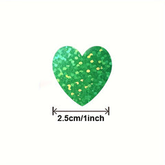 500pcs Holographic Golden Round Stickers 2 Foil Heart Stickers