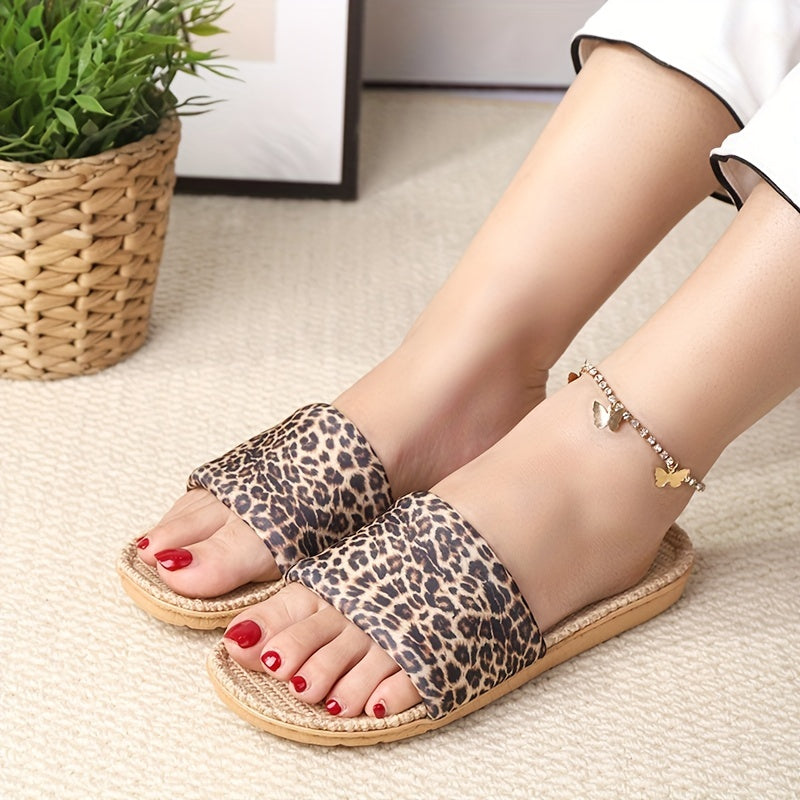 Leopard Print Slide Sandals for Women