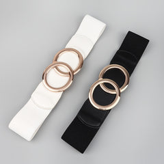 Women's Elastic Pu Leather Waist Belt Double Circle Letter Waist Cover