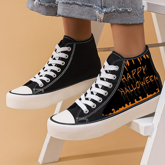 Halloween Letter Pattern High Top Canvas Sneakers