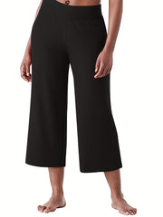  Solid High Rise Wide Leg Crop Trousers