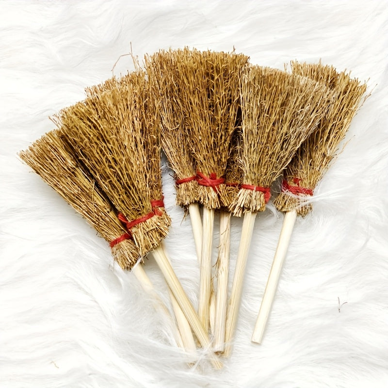 8pcs Mini Bamboo Broom Witches Hat & Star Halloween Party Decor