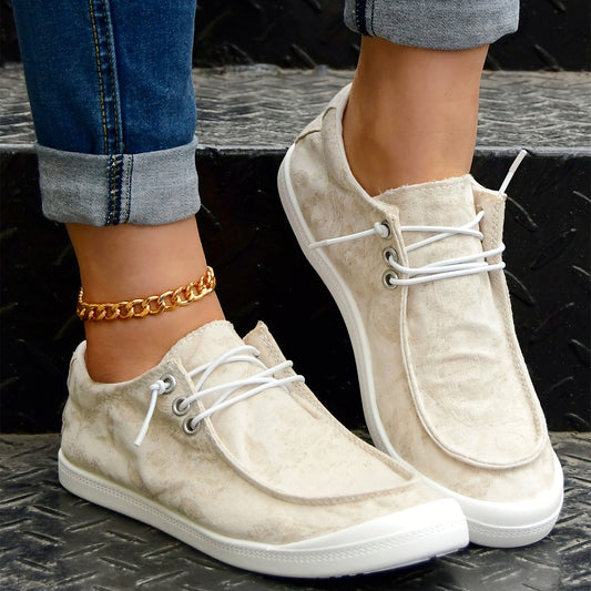 Women's Lace Up Canvas Shoes Comfortable Slip On Loafers Casual Low Top Sneakers