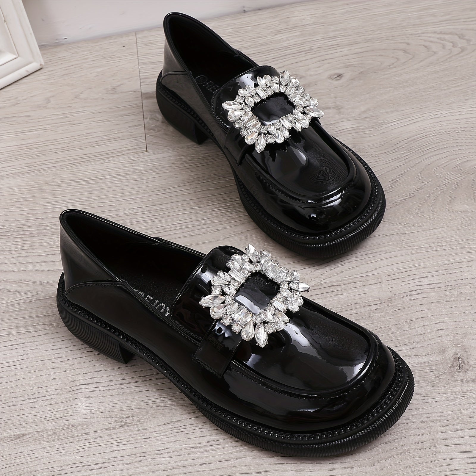 Women's Rhinestone Loafers Slip On Shoes British Style