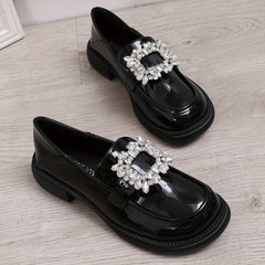 Women's Rhinestone Loafers Slip On Shoes British Style