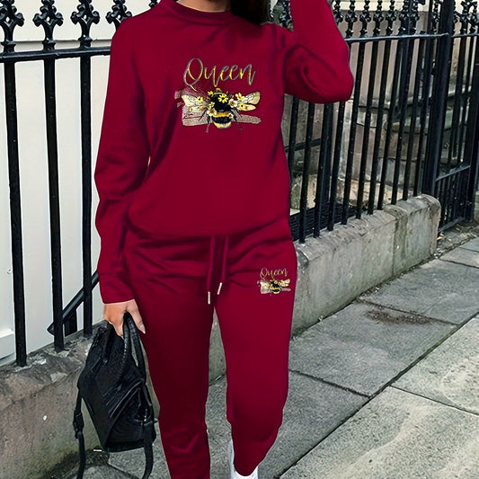  Women's Bee & Letter Print Top & Joggers 2 Piece Set