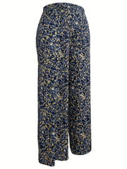  Boho Pants Women's Plus Ditsy Floral Print Elastic Waist Wide Leg Pant