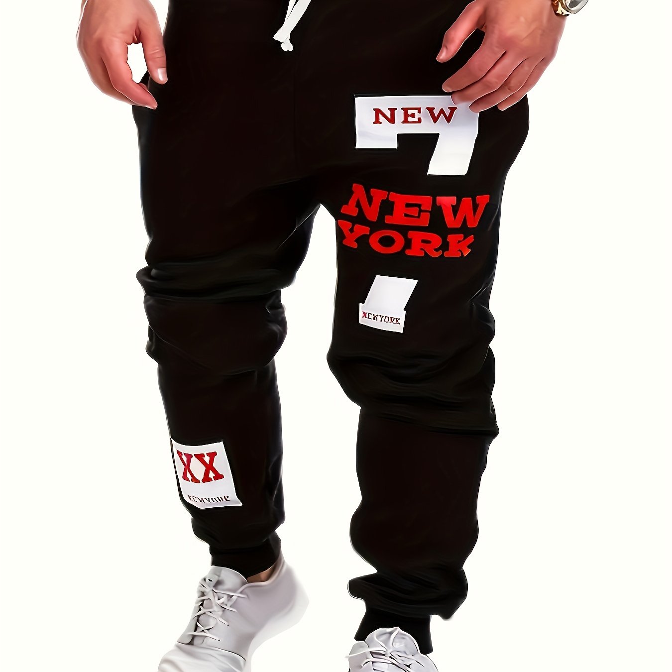 York & Number 7 Print Joggers Men's Casual Stretch Waist Drawstring Sweatpants