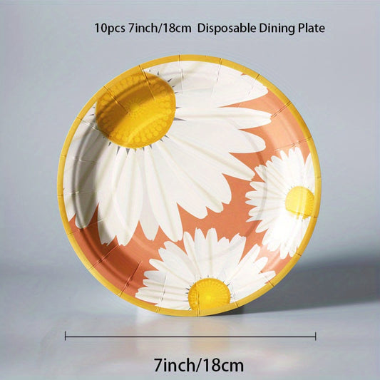 Daisy Tableware Set Disposable Cups Plates Napkins Flower Pattern Party Decor