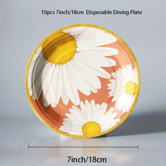 Daisy Tableware Set Disposable Cups Plates Napkins Flower Pattern Party Decor
