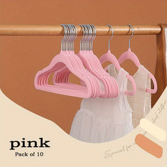 10pcs Children's Coat Hanger Non slip Baby Flocking Plastic Traceless Hanger