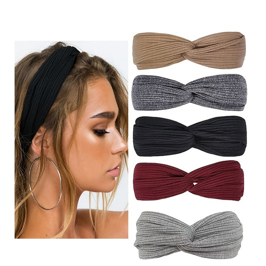 5pcs Boho Stretchy Headbands For Women - Yoga Workout Vintage Hair Accessories