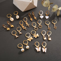 Heart Butterfly Lock Dangle Earrings Set for Women Girls Gift
