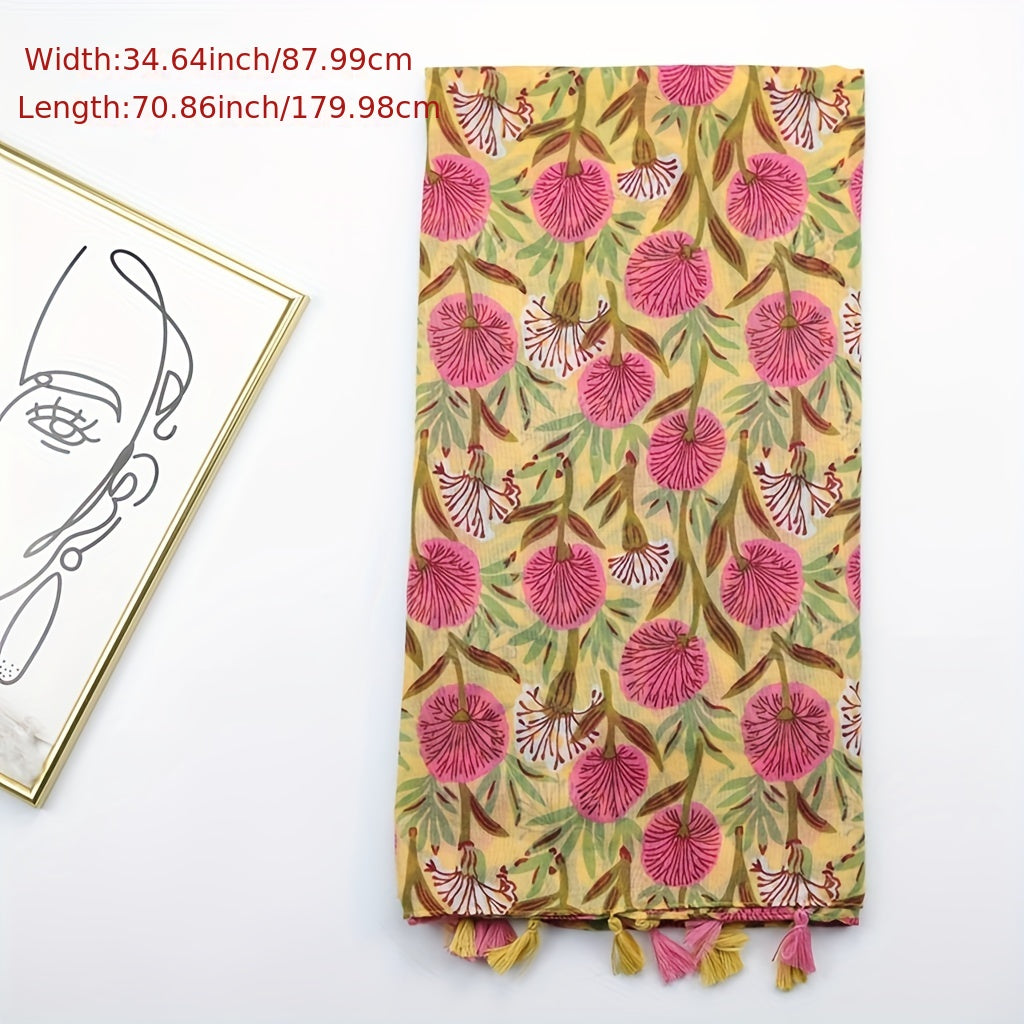 Boho Geometric Printed Scarf Tassel Shawl Vintage Head Wrap Women
