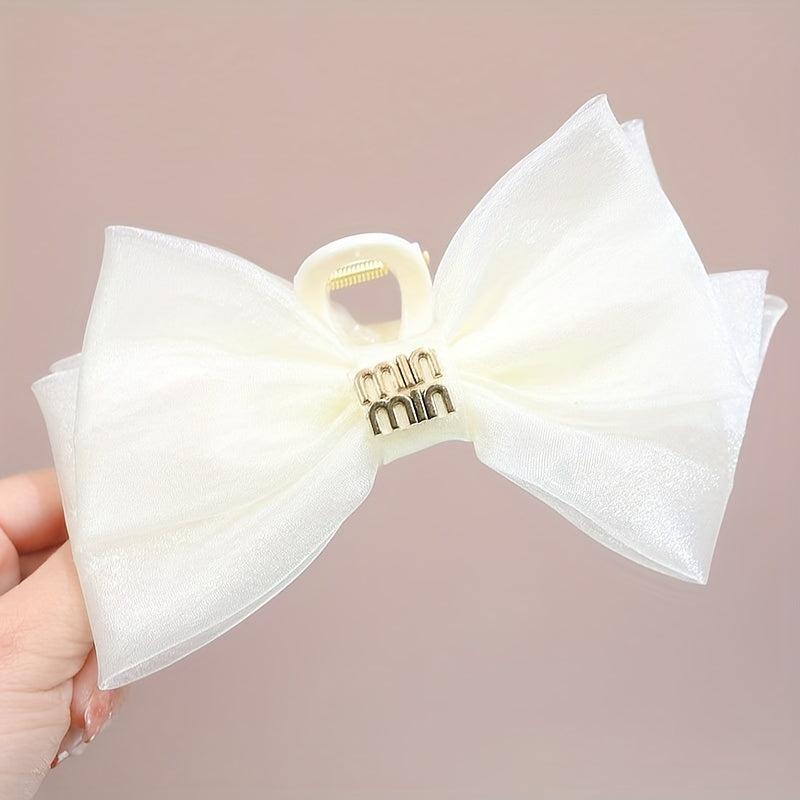 2pcs Organza Bow Hair Claw Clip Nonslip Shark Clip Women Girls Hair Claw