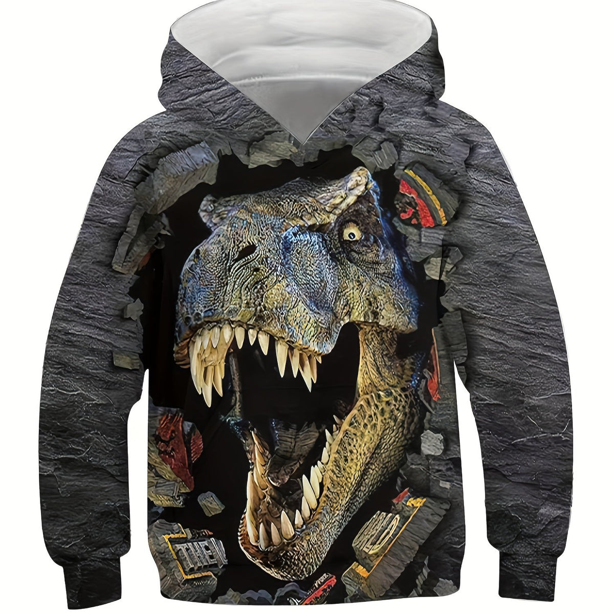 3D Dinosaur & Broken Brick Print Kid's Hoodie Pullover for Spring Fall Winter