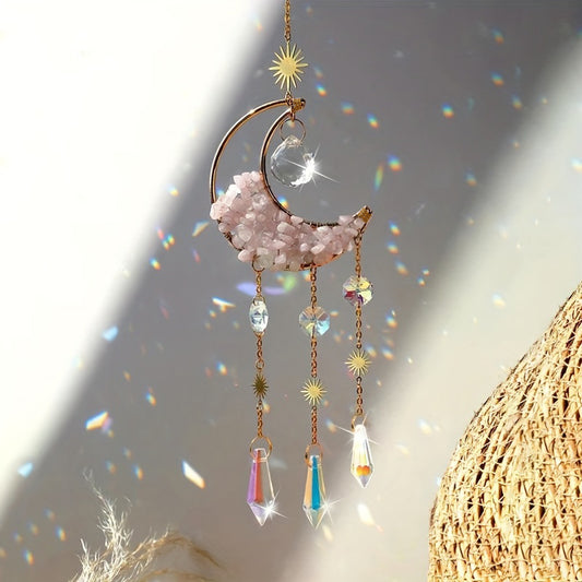 Boho Moon Crystal Prism Stained Glass Sun Catcher