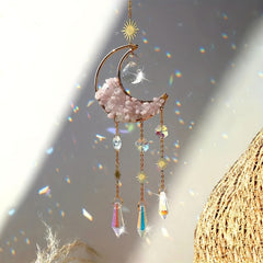 Boho Moon Crystal Prism Stained Glass Sun Catcher