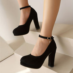 Women's Platform Chunky High Heels Ankle Buckle Strap Pumps